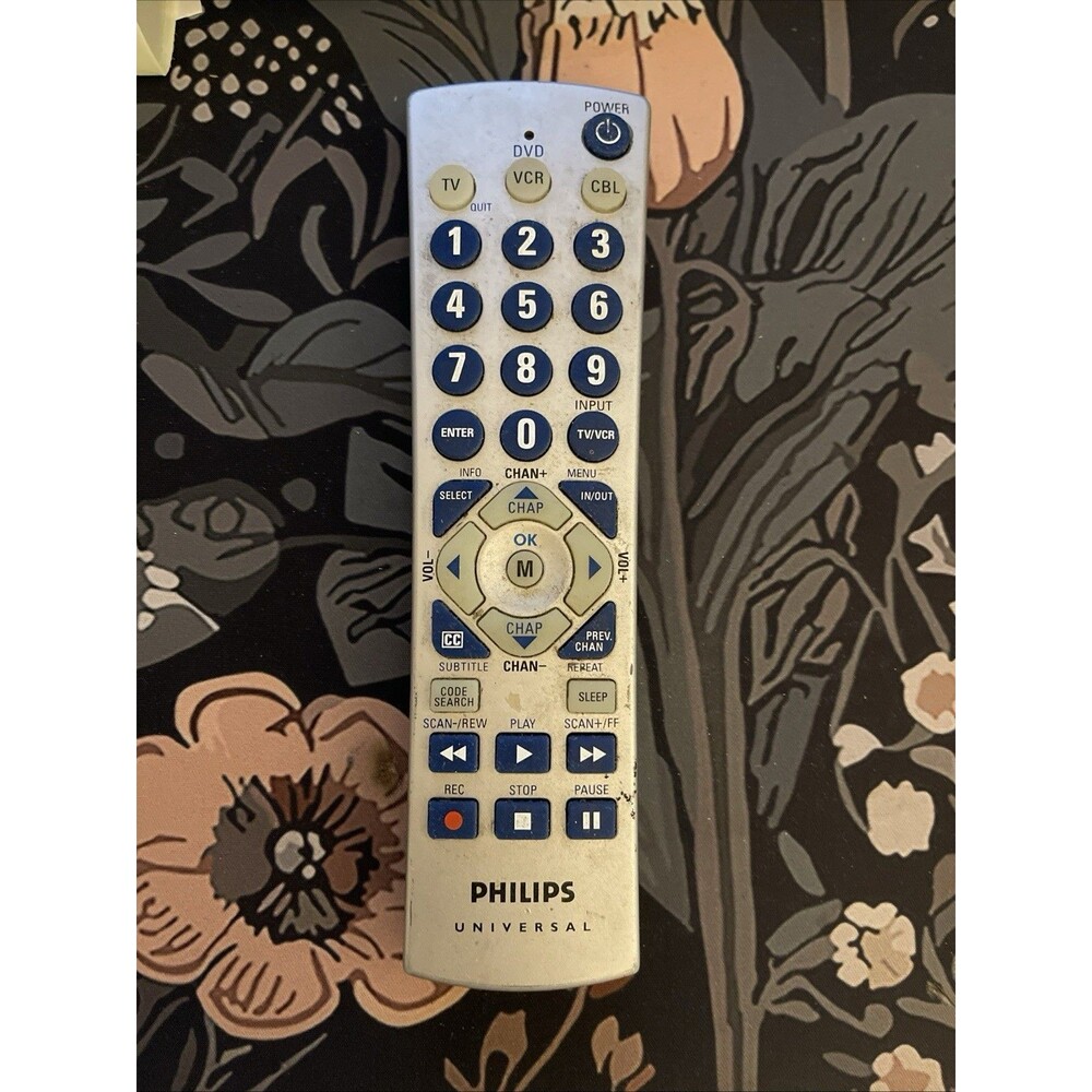 Philips Universal TV VCR DVD SAT/CBL Remote Control Silver *Untested*